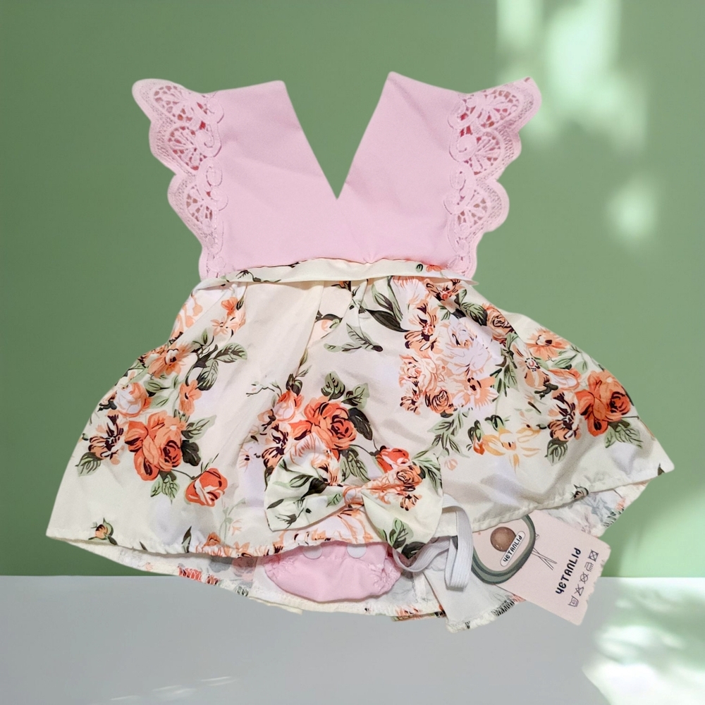 Floral Baby Dress with Matching Headband Set (3-6M) Infant Girl - NWT